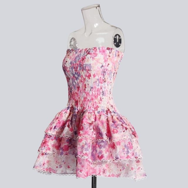 Dam A-linje Klänning Blommönster Ärmlös Polyester Sommarklänning-2