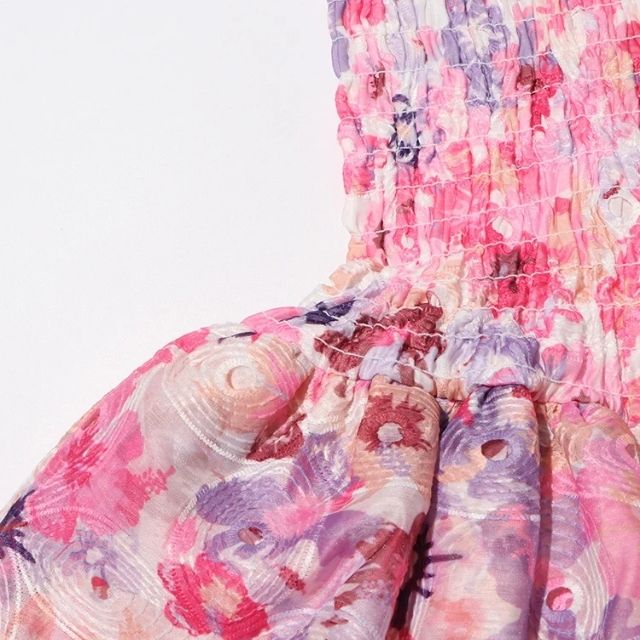 Dam A-linje Klänning Blommönster Ärmlös Polyester Sommarklänning-5