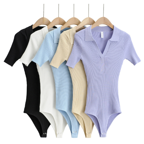 Dam Bodysuit Kortärmad Randig Nylon Viskos-6