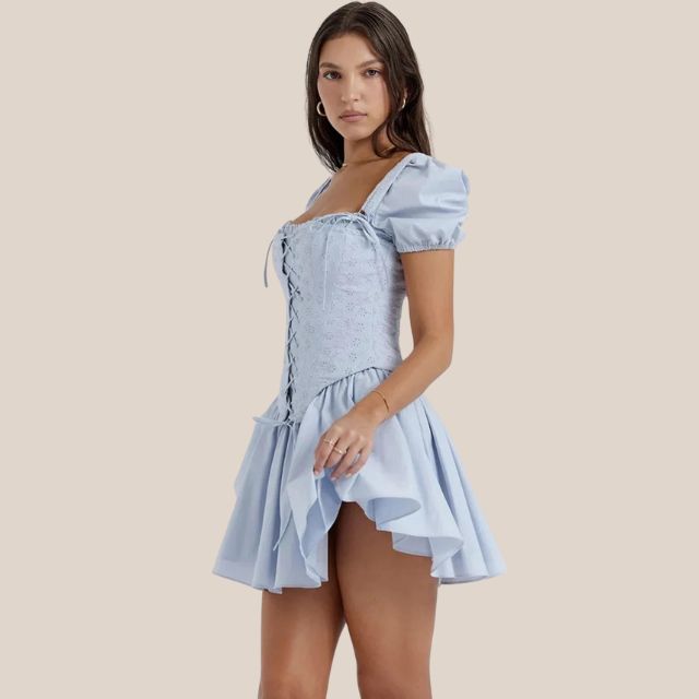Dam Corset Romper Puffärmar Ekologisk Bomull-4