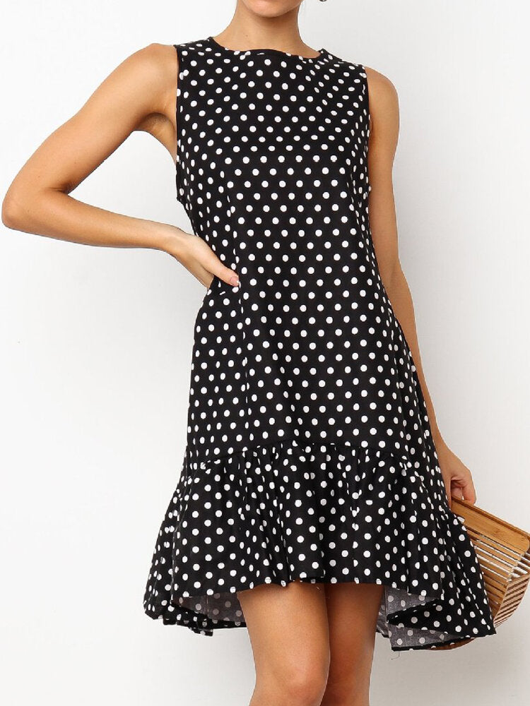 Dam Midiklänning Prickig Avslappnad Stil 100% Polyester-6