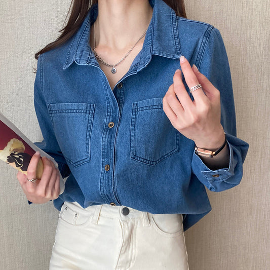 Damjacka Avslappnad Denim 70% Bomull-1
