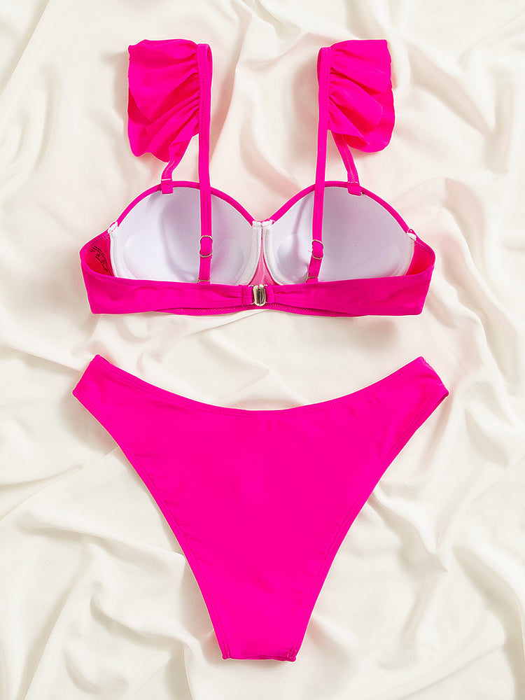 Dam Bikini Justerbara Remmar med Rufsar Högkvalitativt Tyg-4