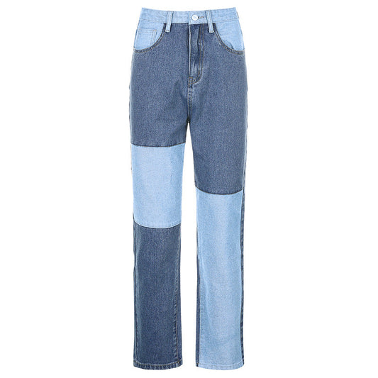 Kvinnors Höga Midjejeans Raka Ben Denim-1