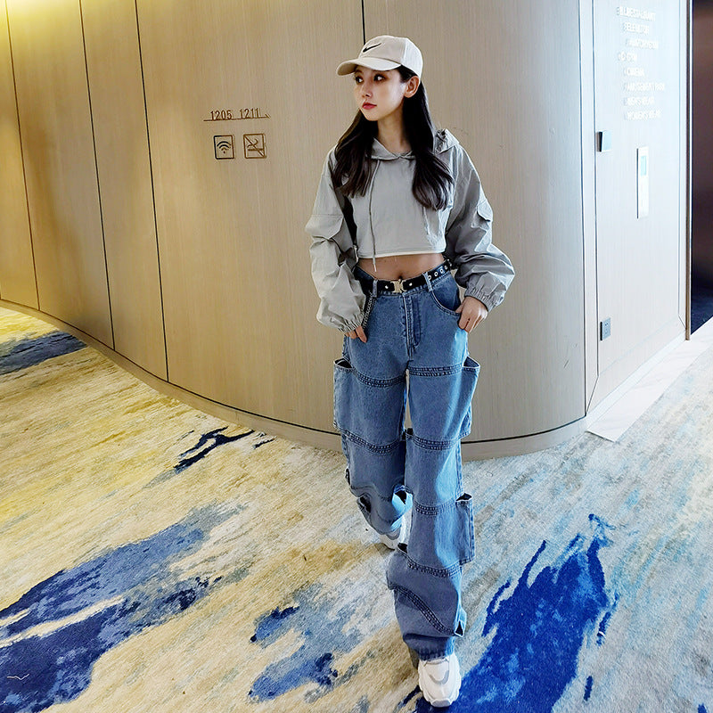 Kvinnors Raka Ben Jeans Medelhög Midja Högkvalitativ Denim-3