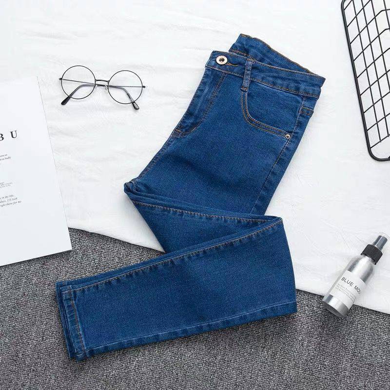 Dam Hög Midja Rivna Jeans Denim Slangformad-4