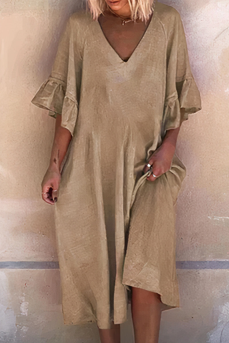 Dam Sommarklänning Lätt Linne för Midsommar och Fest-2