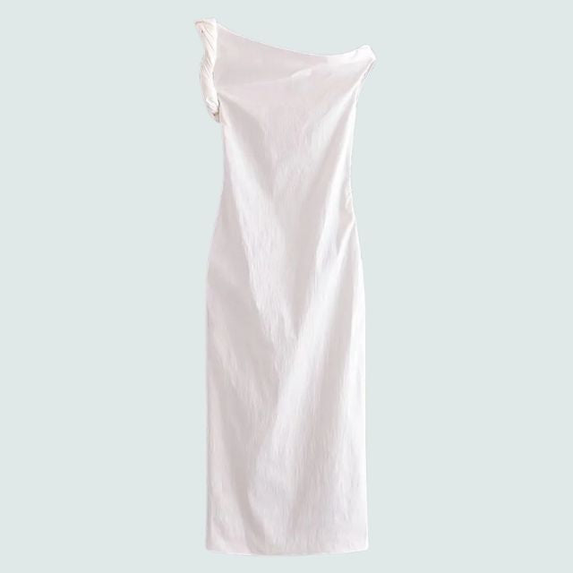 Damklänning Midi Asymmetrisk Ärmlös Polyester-6