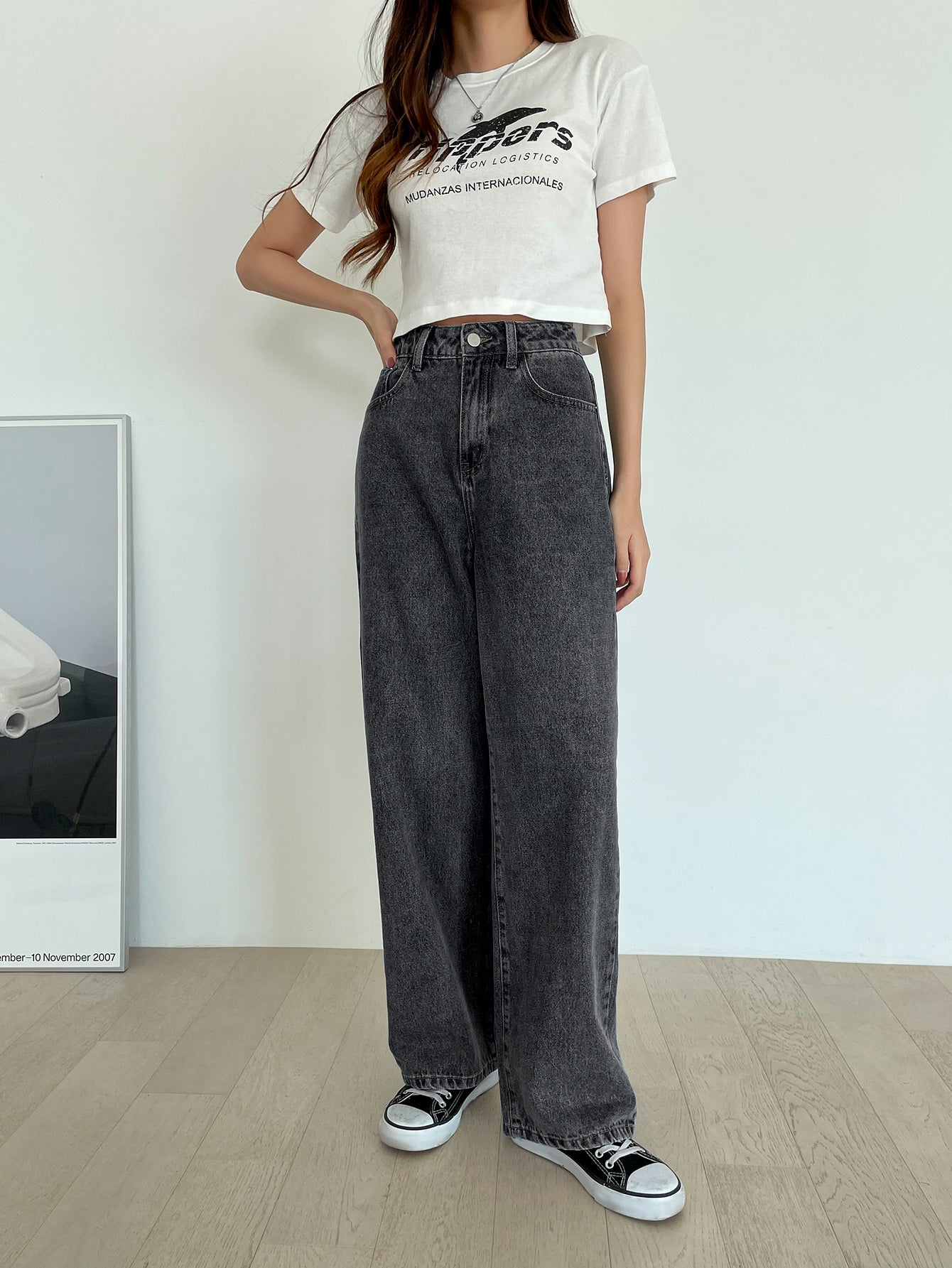 Dam Jeans Med Hög Midja Bredbenade Denim-5
