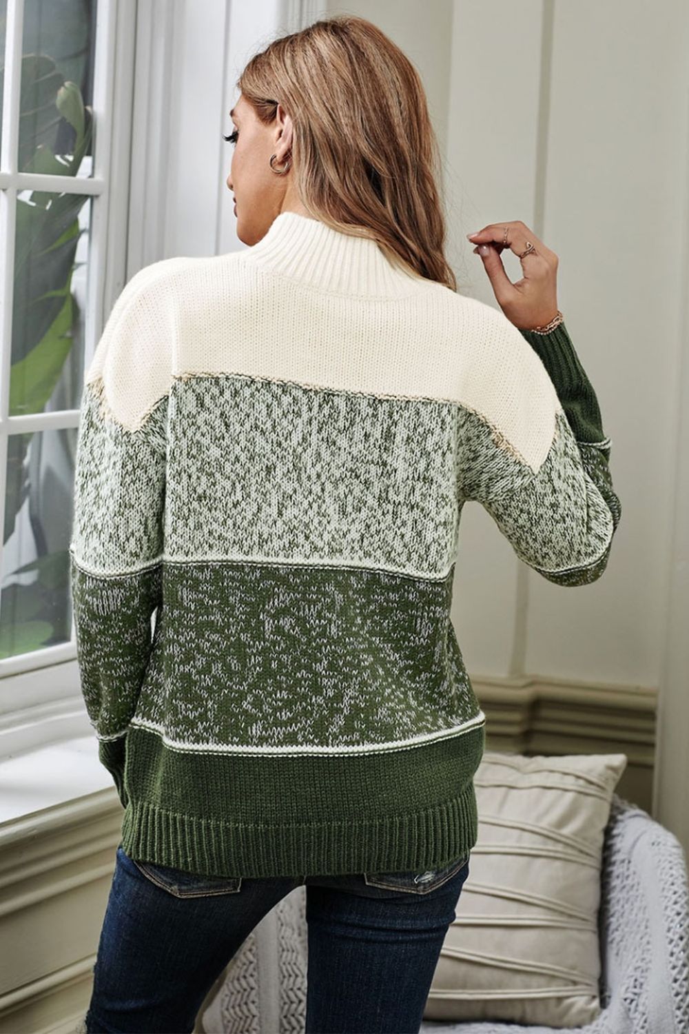 Dam Tröja Rund Hals Polyester med Färgblock och Långa Ärmar-6