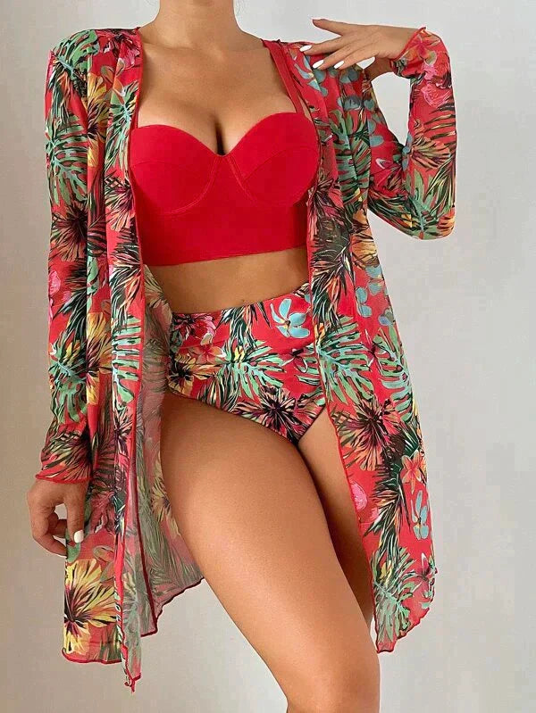 Kvinnors 3-delad Bikini Set med Justerbara Bärare Nylon Spandex-2