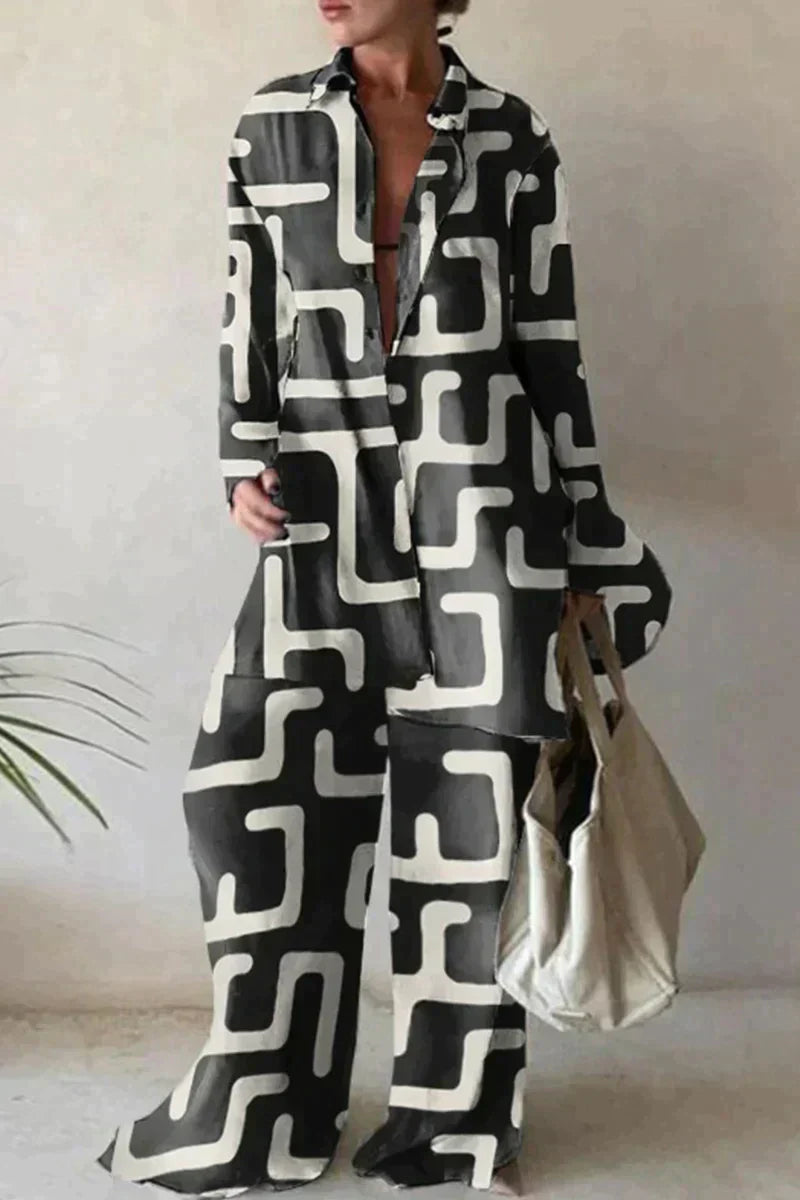Kvinnors Byxor Geometrisk Design Avslappnad Polyester-5