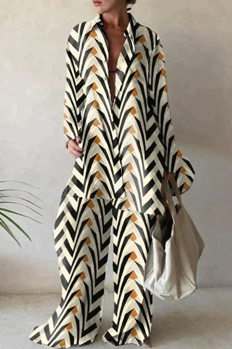 Kvinnors Byxor Geometrisk Design Avslappnad Polyester-4