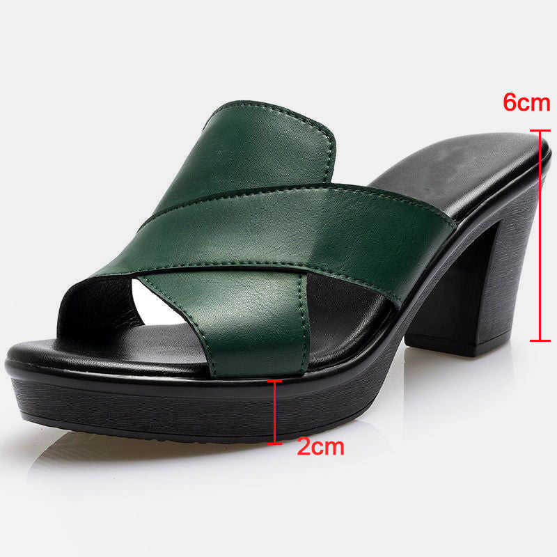 Dam Sandaler i Konstläder med Chunky Klackar – 10 cm Klackhöjd, Slip-On Design, Flera Färger och Storlekar 5