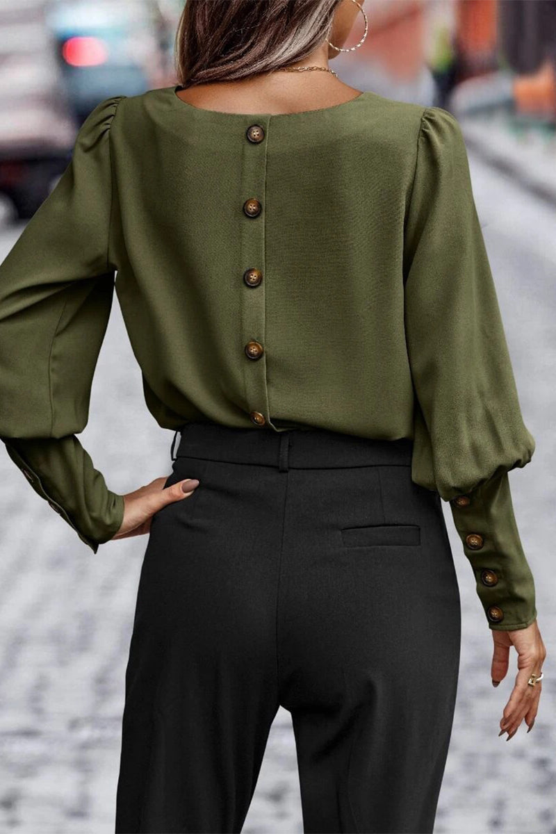 Dam O-Hals Topp med Knappar i Mjukt Polyester 5