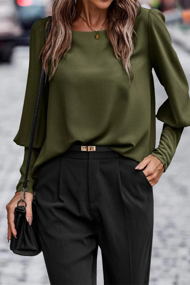 Dam O-Hals Topp med Knappar i Mjukt Polyester 9