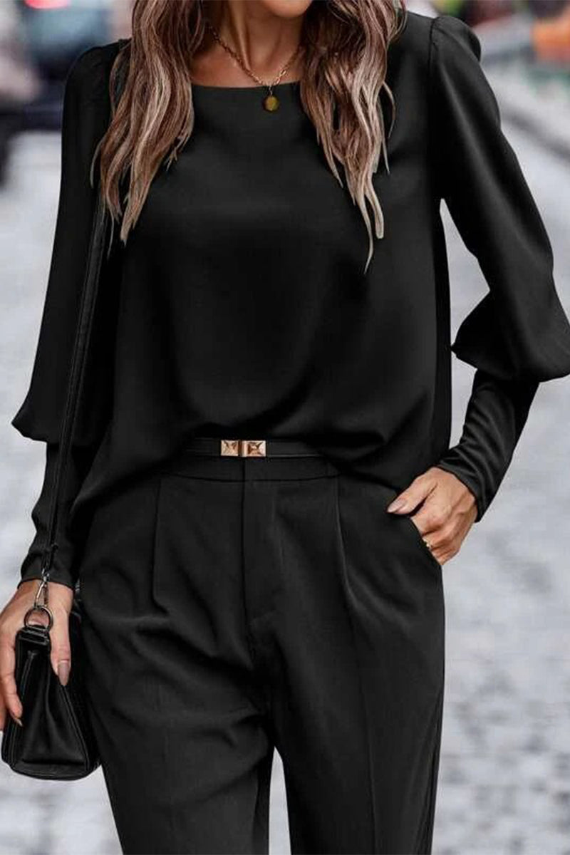 Dam O-Hals Topp med Knappar i Mjukt Polyester 11