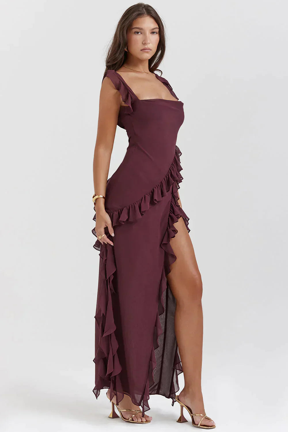 Fina Dam Klänningar Ryggfri Design med Ruffles Polyester-4