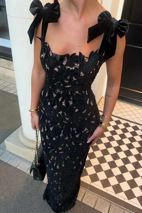 Maxiklänning Dam Bodycon Spets Detaljer Lång Klänning-5