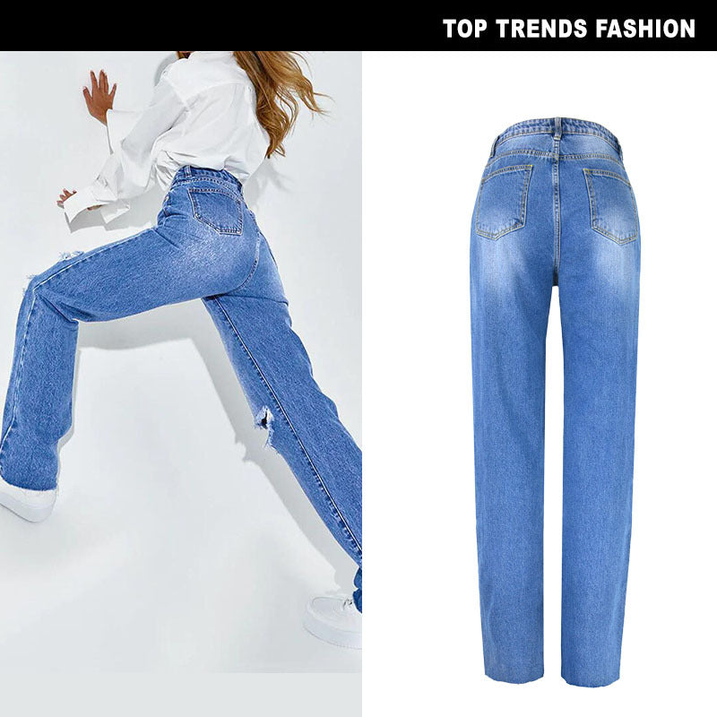 Herrbyxor Rak Ben Hög Midja Bomullsdenim-4