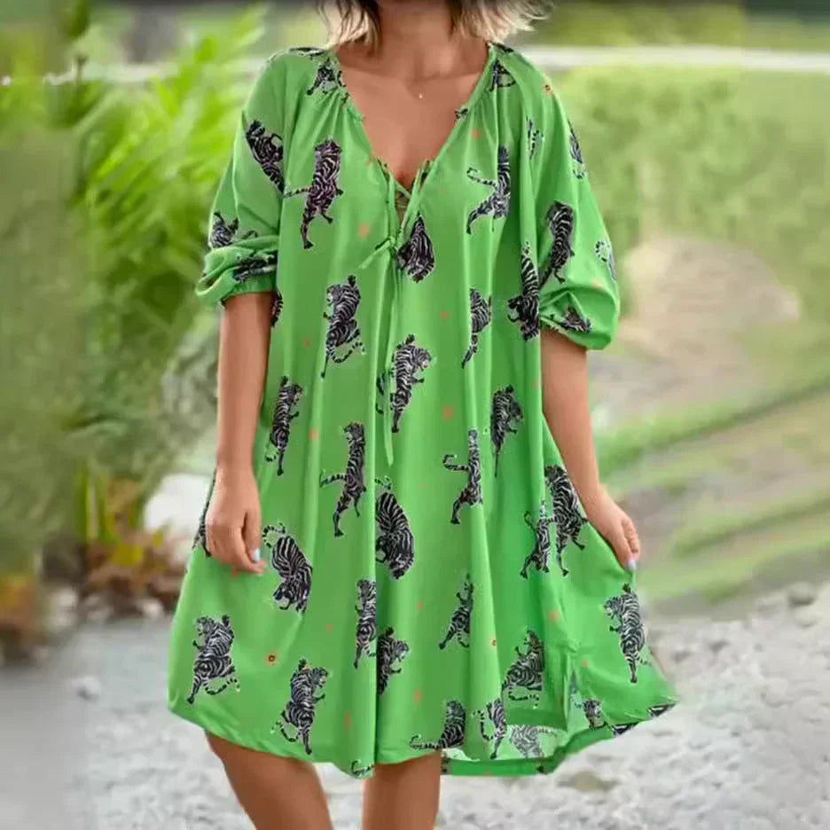 Damklänning V-hals Lätt Material Elegant Stil-2