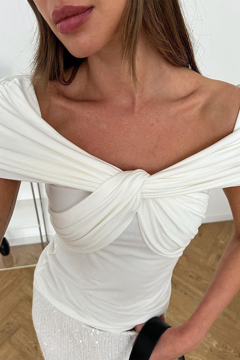 Kvinnors Off-Shoulder Topp Med Tvinnad Front Polyester-6