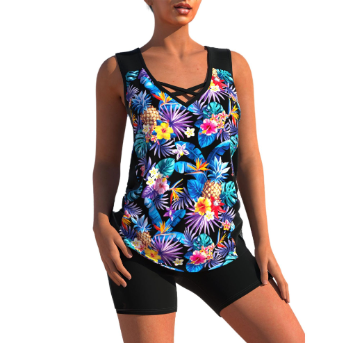 Dam Tankini-set Geometrisk V-hals Polyester Elastan 5