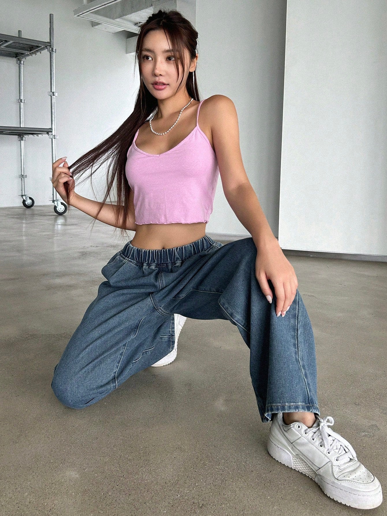 Kvinnors Bredbenade Jeans Hög Midja Elastiskt Denim-4