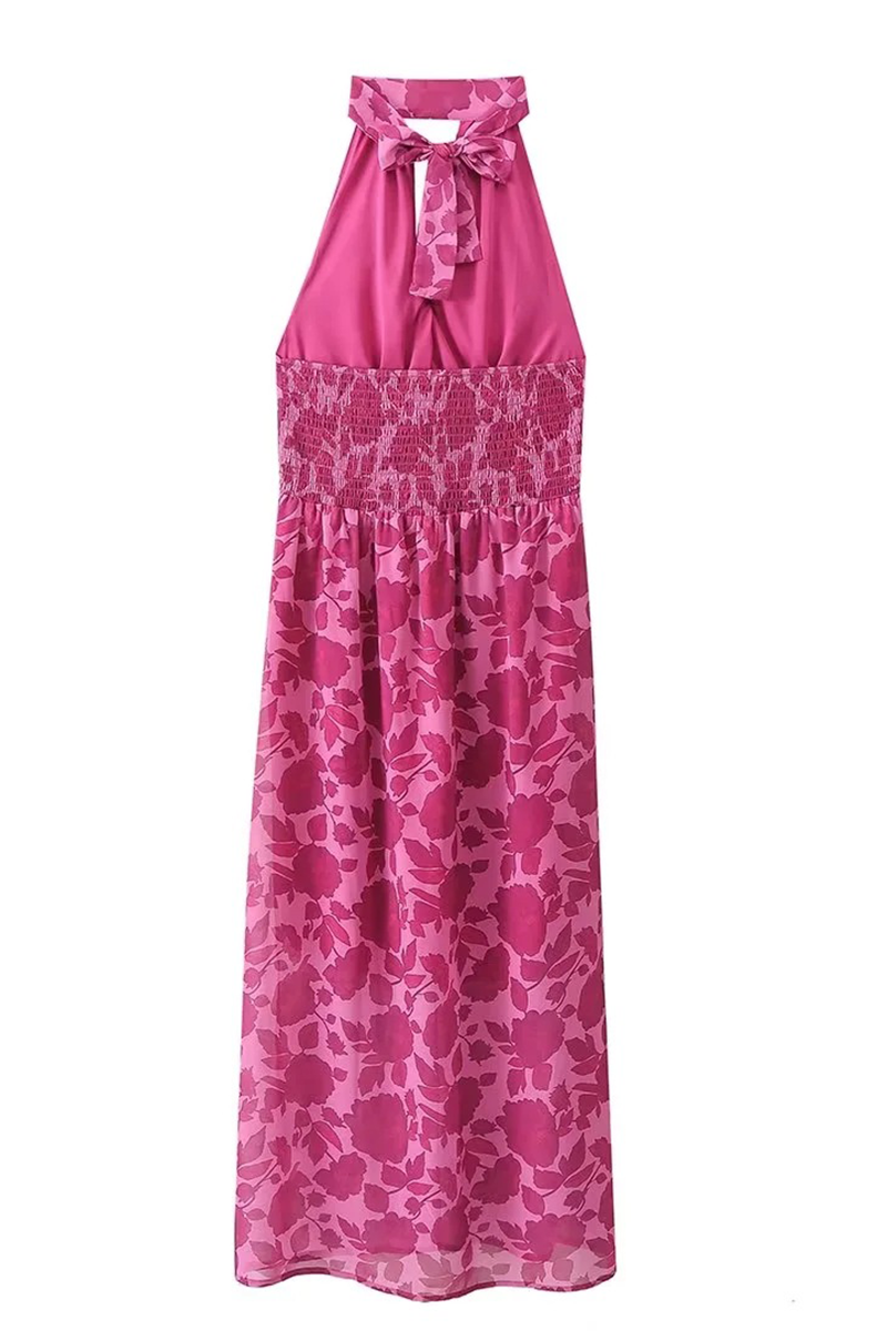Kvinnors Halterneck Klänning Blommönster Polyester Ryggfri Design-4