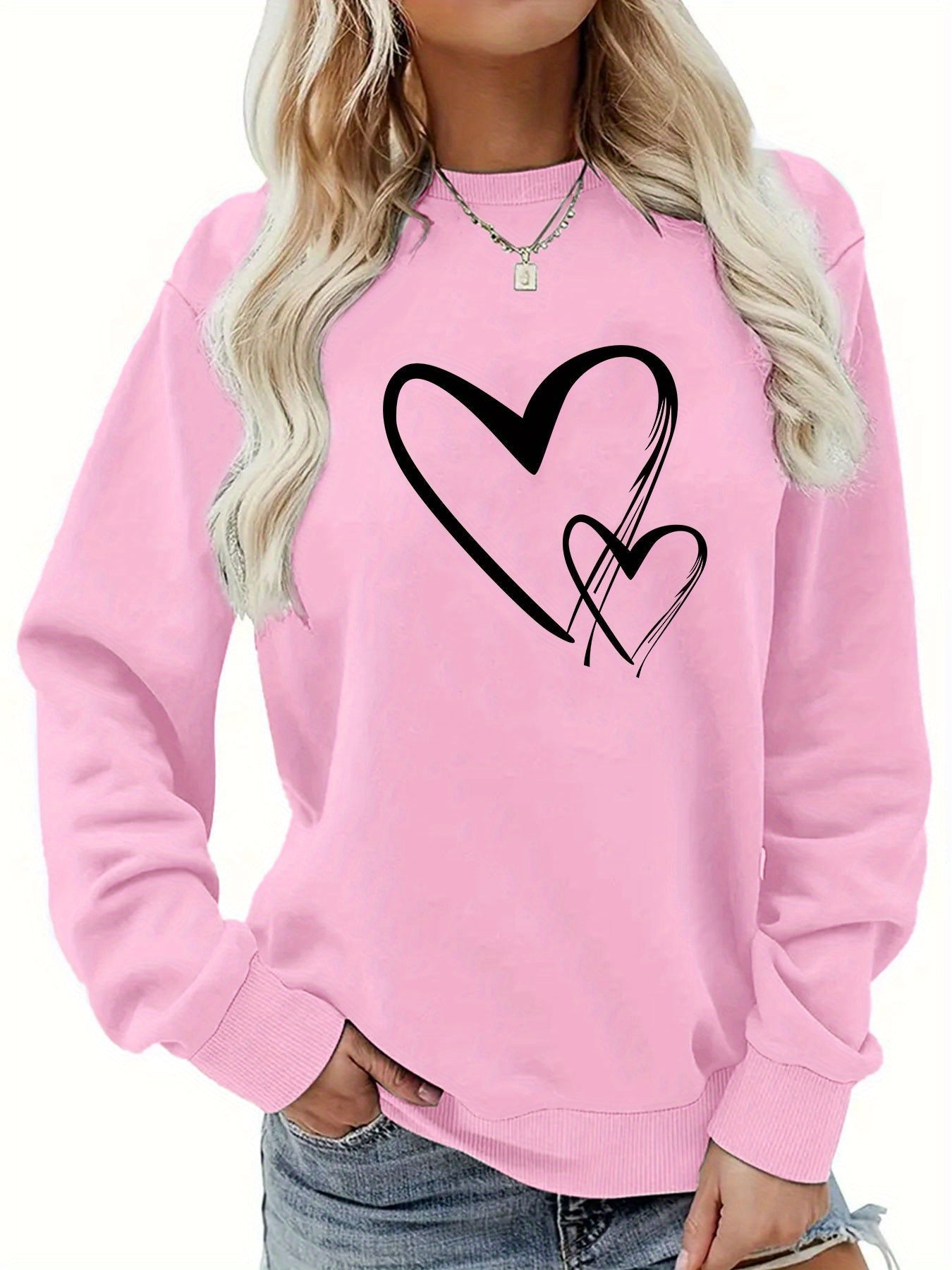 Kvinnors Tröja Hjärtdesign Cirkulär Halsringning Mjuk Tyg 12