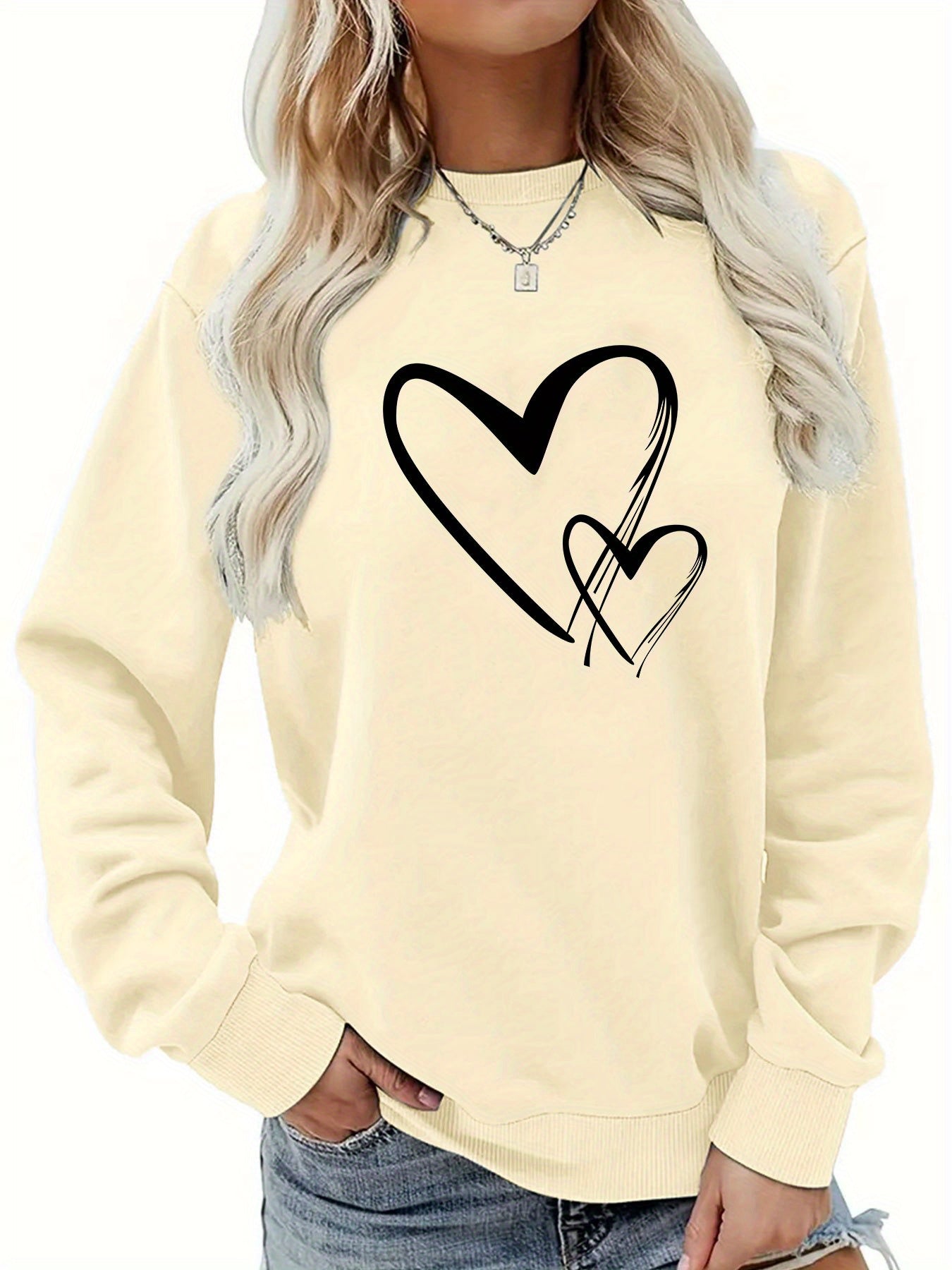 Kvinnors Tröja Hjärtdesign Cirkulär Halsringning Mjuk Tyg 9