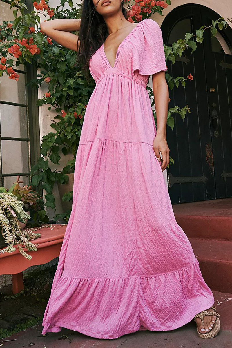 Variant image for Kvinnors Oregelbunden V-ringad Klänning Rygghalsringning Polyester-13