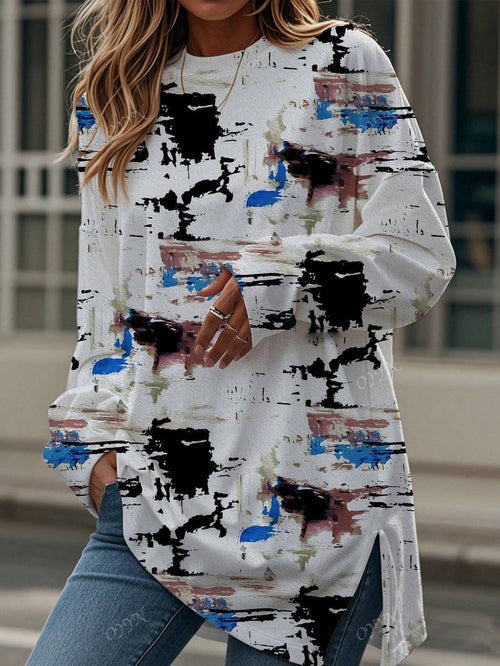 Kvinnors Långärmad T-shirt Asymmetrisk Stickad Tyg 1