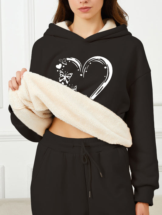 Kvinnors Fleece Hoodie Avslappnad Vinter Mjuk Material-1