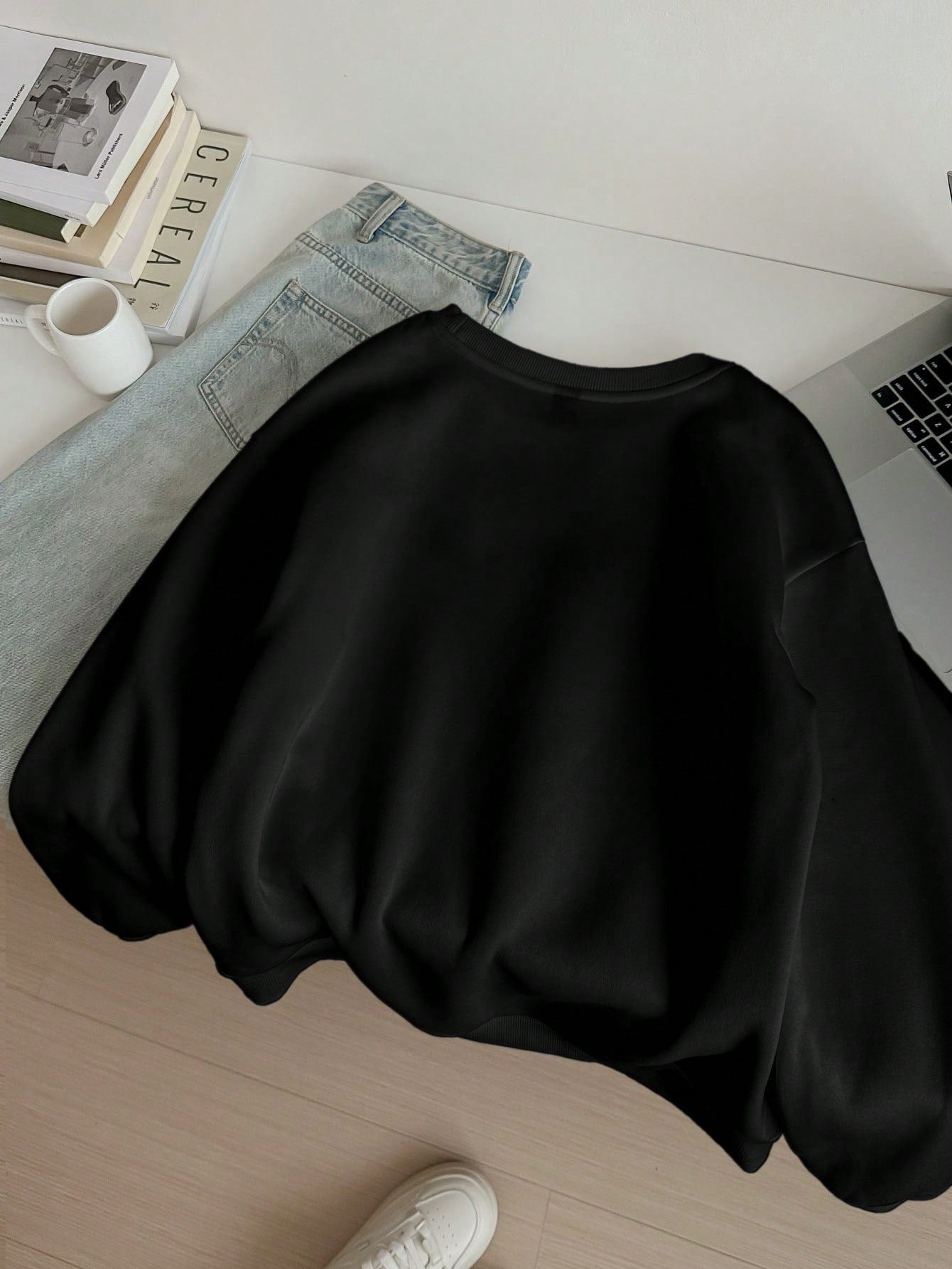 Dam Sweatshirt Oversized Ribbad Leopard- och Körsbärsmotiv-3