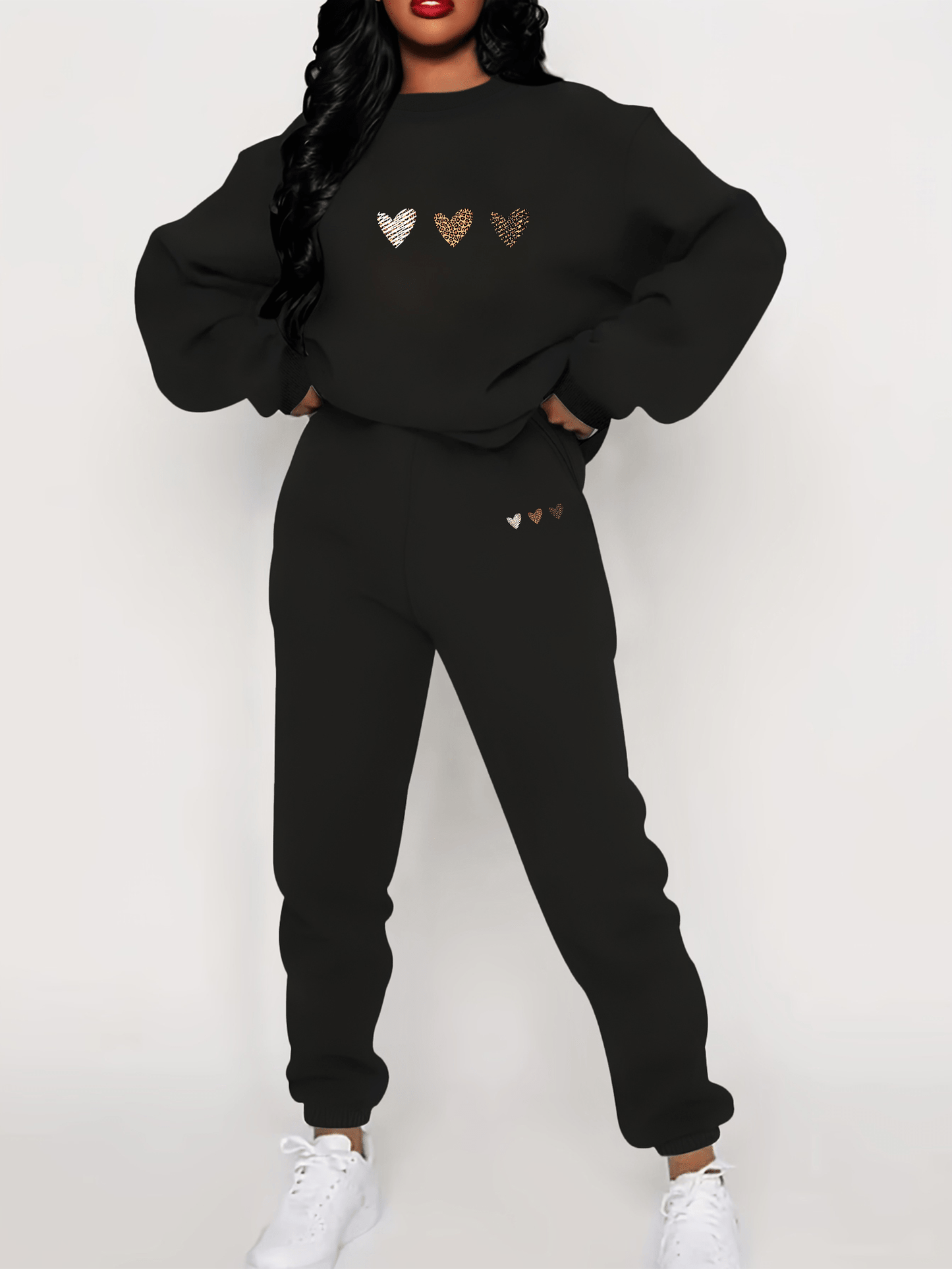 Dam Träningsdräkt Hjärtmotiv Mjuk Bomull-5