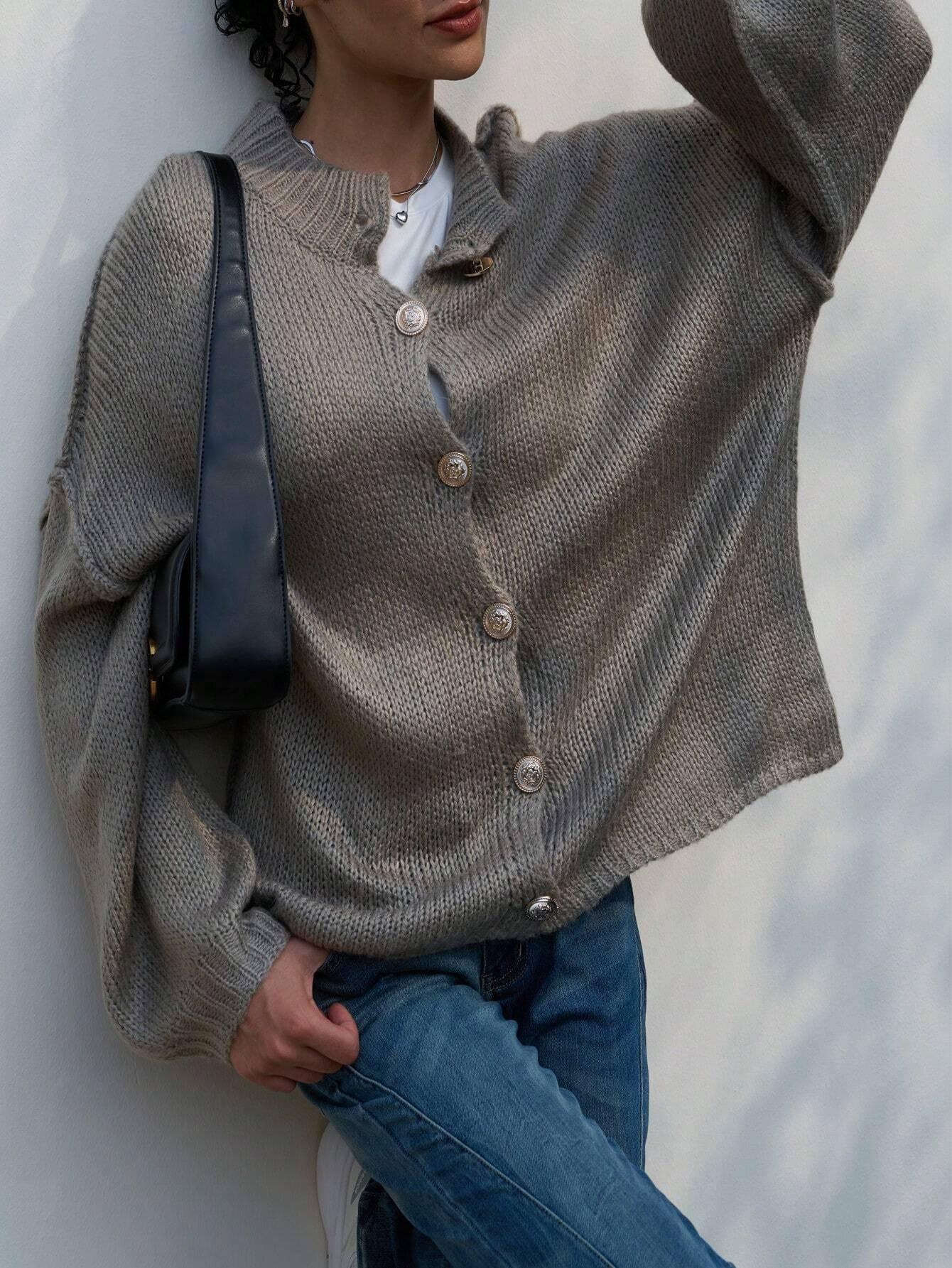 Damjacka Överdimensionerad med Knappdetaljer i Mjuk Tygblandning 5