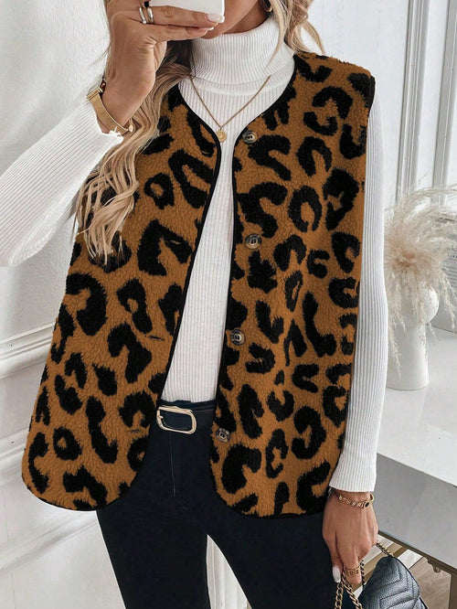 Dam Ärmlös Väst i Faux Päls Modern Stil-1