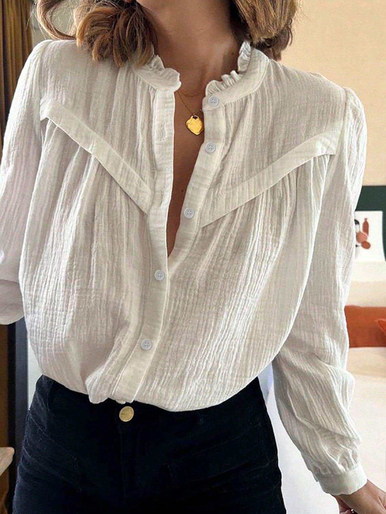 Variant image for Kvinnors Knappblus Elegant Andningsbart Tyg-6