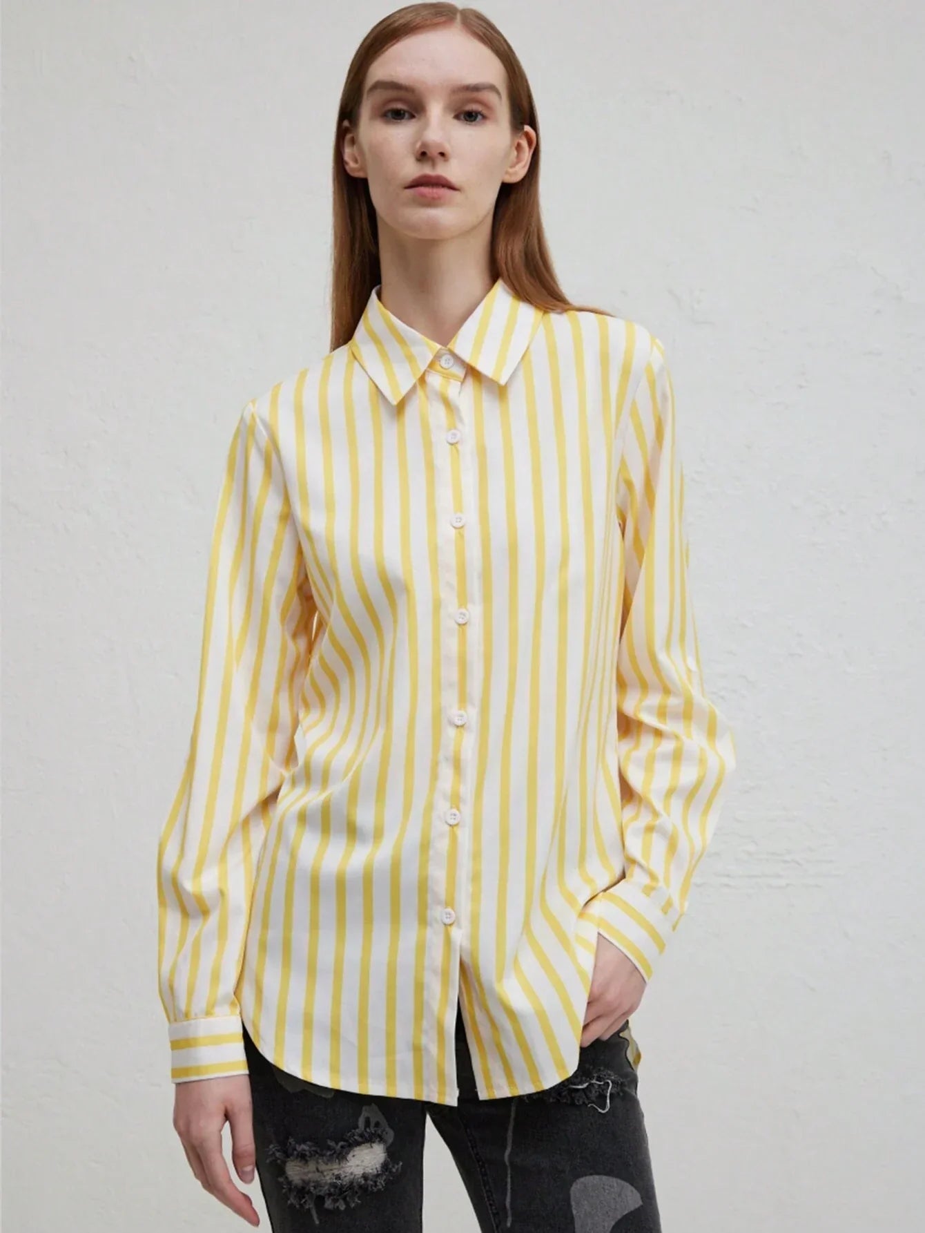 Dam Tröja Långärmad Asymmetrisk Polyester Randig-4