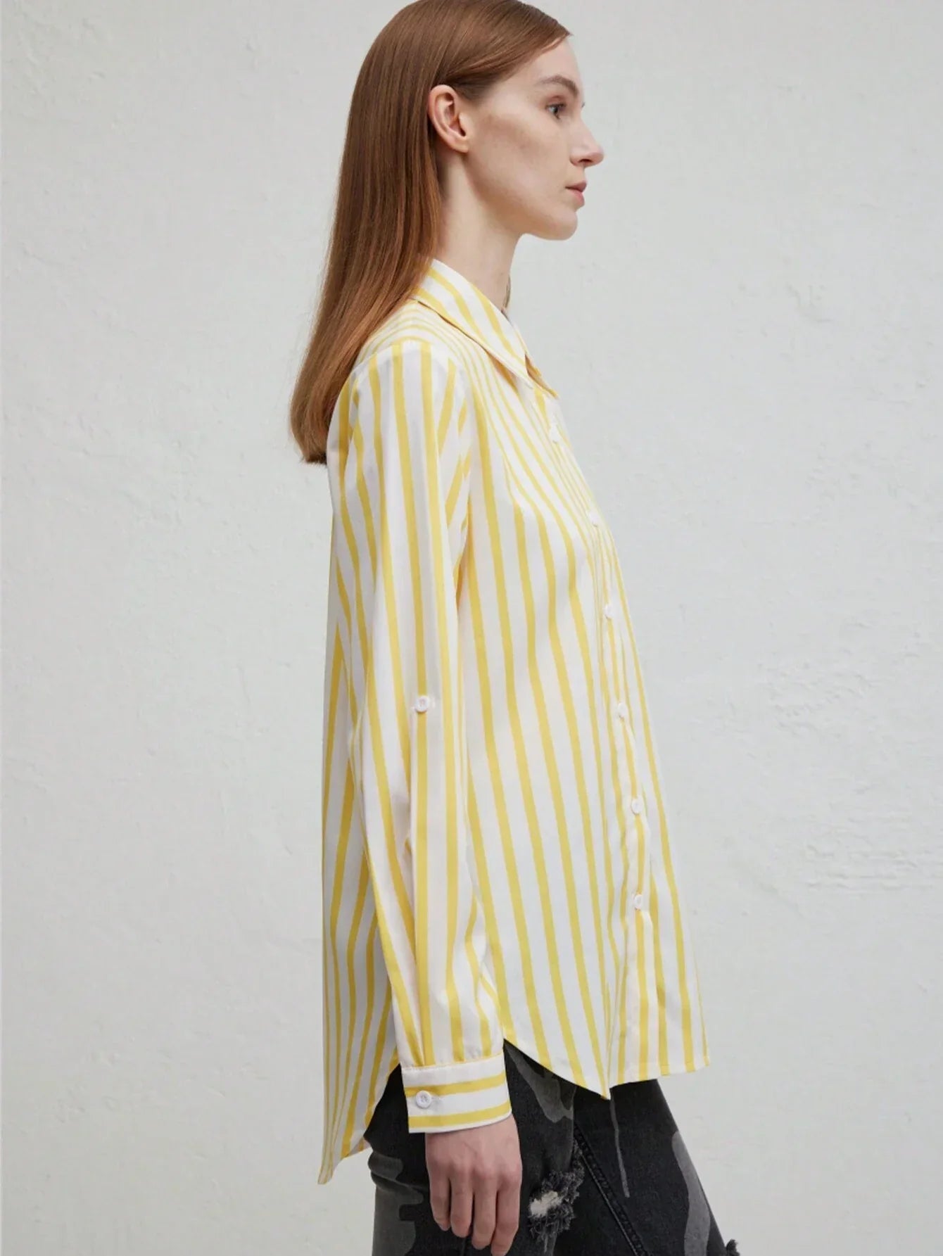 Dam Tröja Långärmad Asymmetrisk Polyester Randig-5