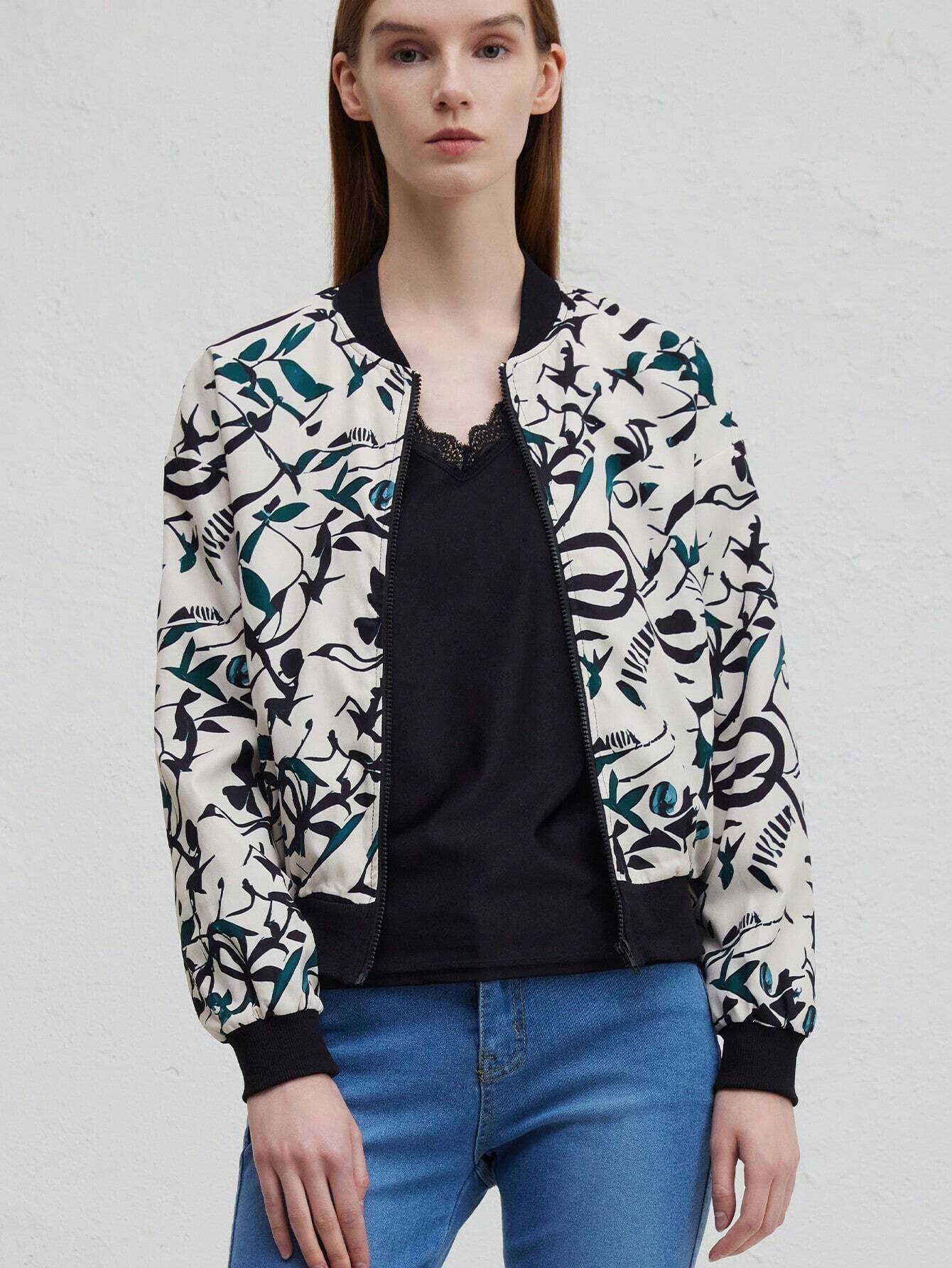 Herr Baseballjacka Bomberstil Polyester med Dragkedja-5