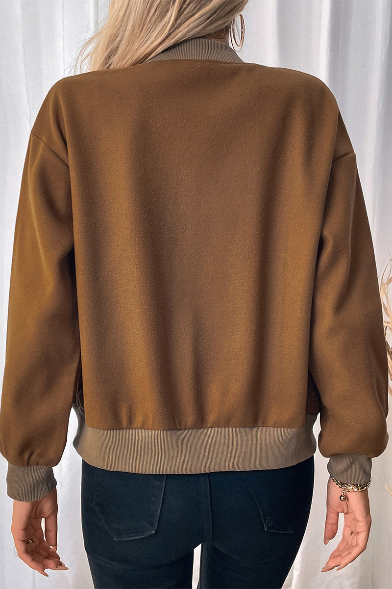 Dam Casual Topp O-hals Bomull med Fickknapp-4