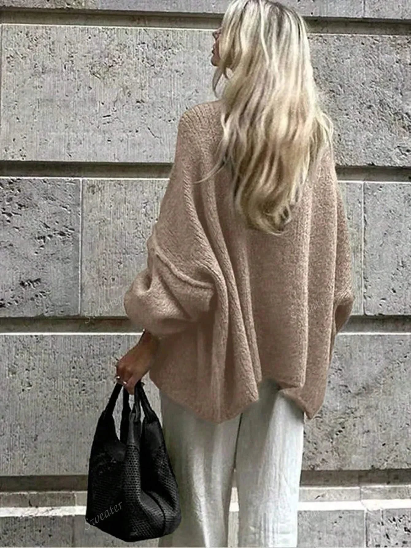 Lång Kofta Dam Avslappnad Stickad Design Mjuk Material-5