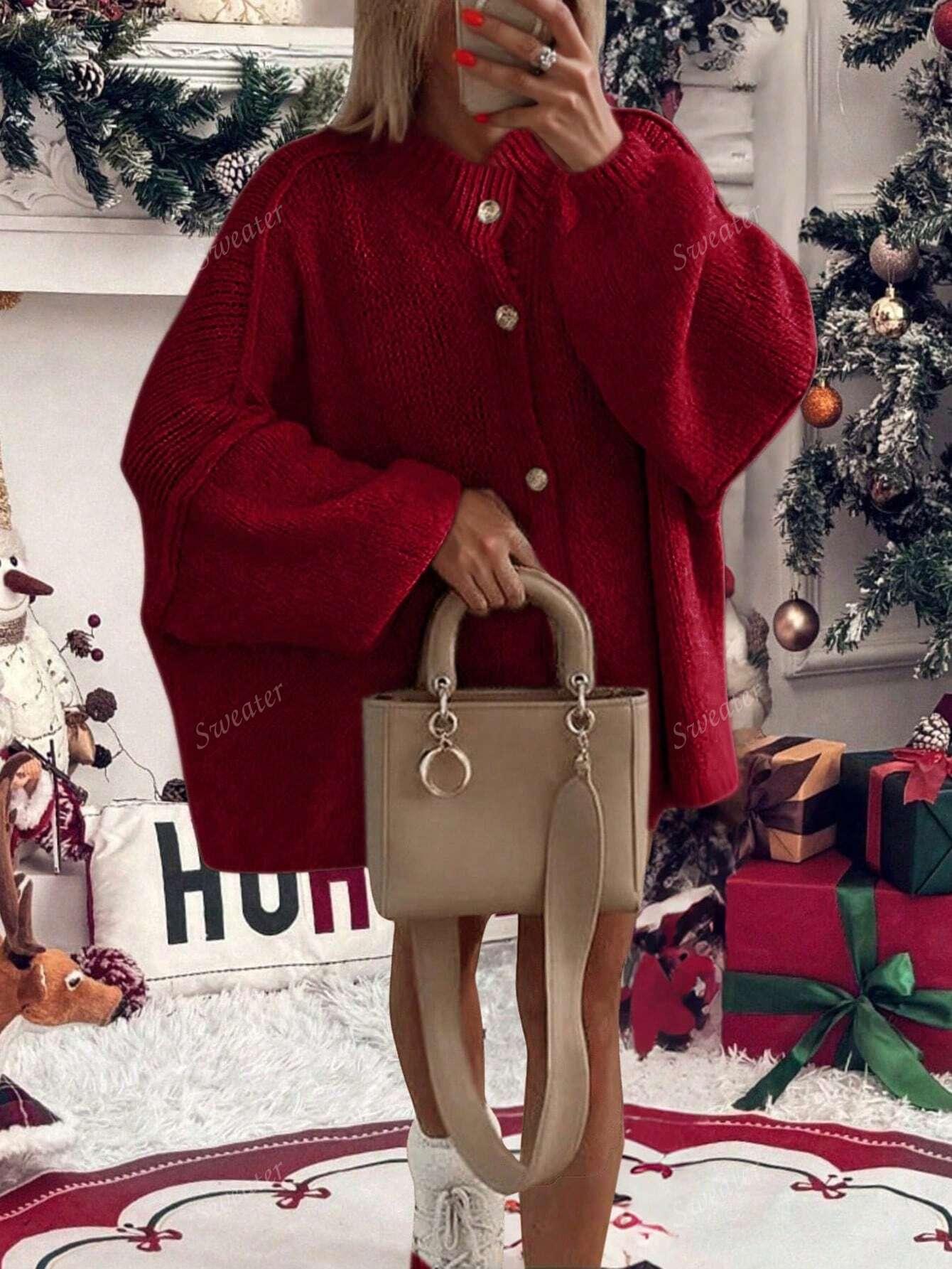 Variant image for Lång Kofta Dam Avslappnad Stickad Design Mjuk Material-36