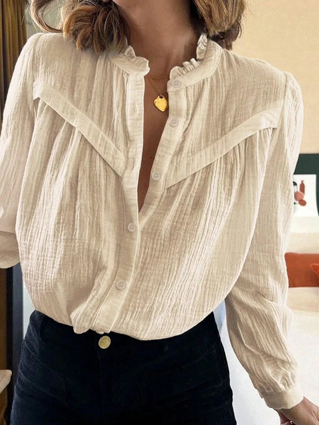 Variant image for Kvinnors Knappblus Elegant Andningsbart Tyg-21