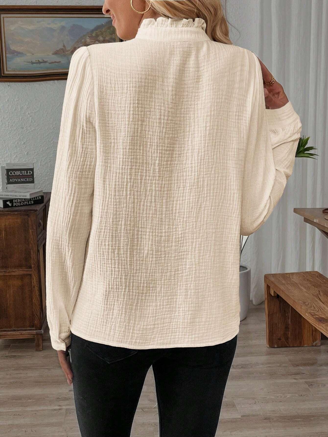 Kvinnors Knappblus Elegant Andningsbart Tyg-2