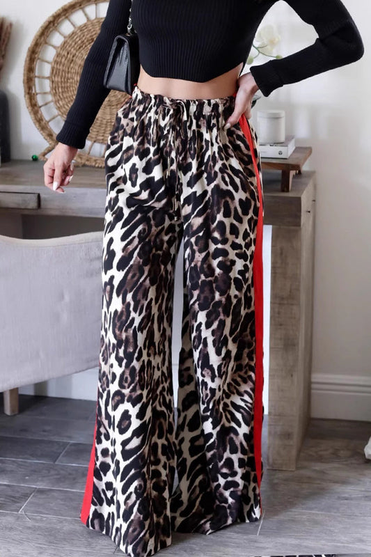 Snygga Byxor Dam Hög Midja Randiga Leopardtryck Polyester-1