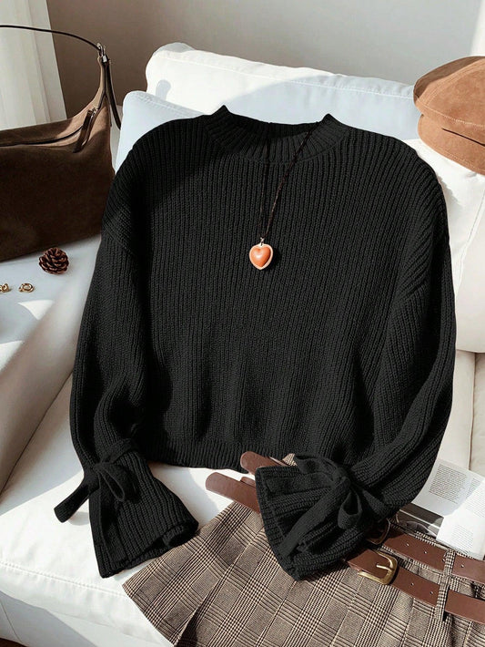 Stickad Dam Tröja Avslappnad Design Mjuk Blandning-1