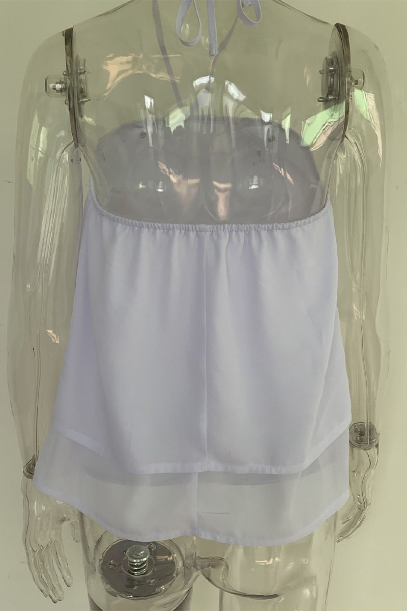 Dams Haltertop Snörning Enkelfärg Polyester-6